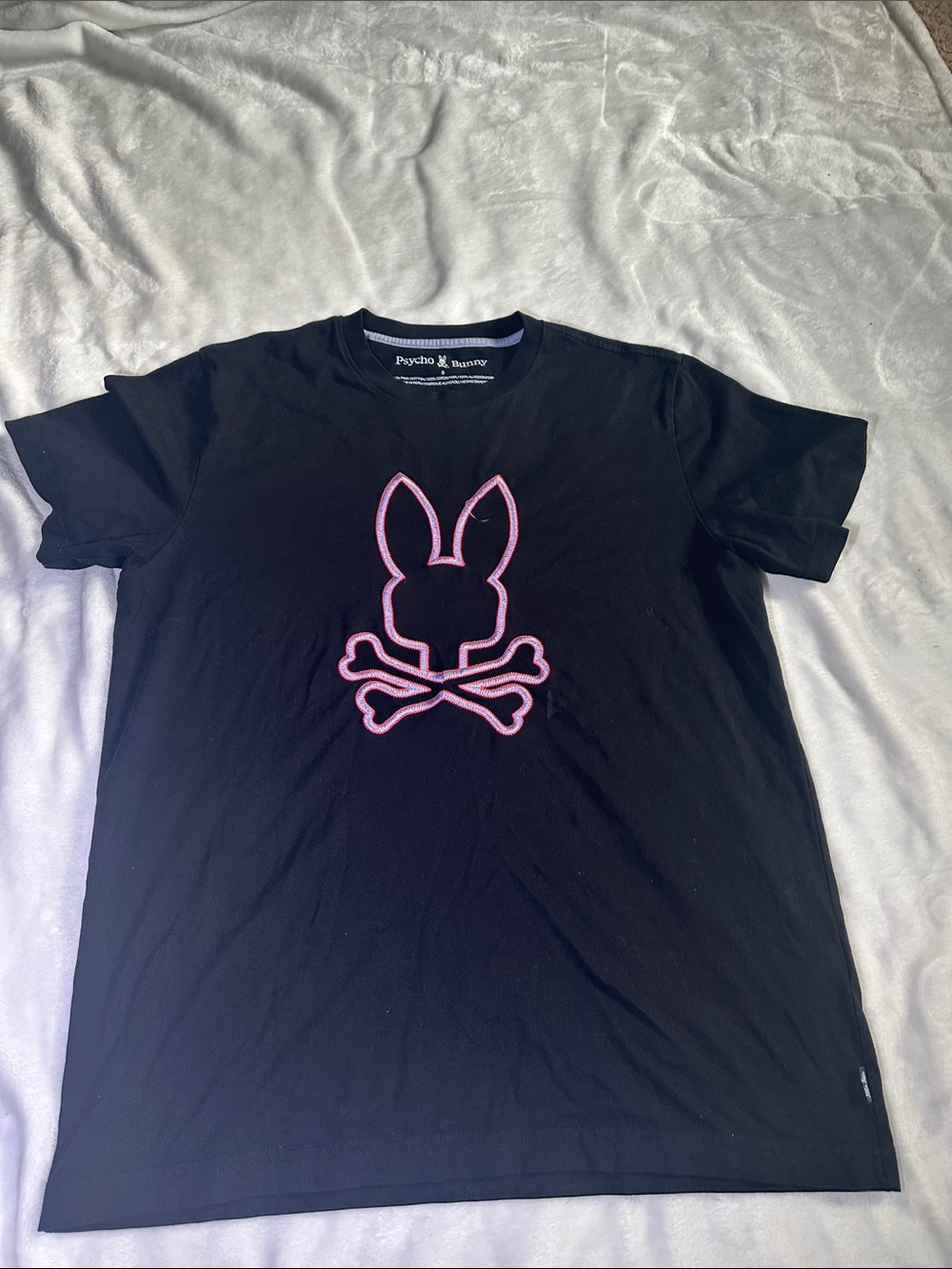 Psycho Bunny Black Tee with Pink Outline Logo